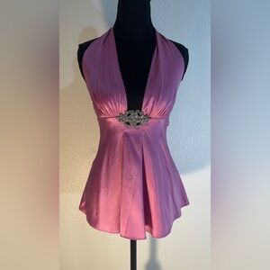 Vintage Y2K Pink Halter Top with Embellished Detail-Brand New Condition